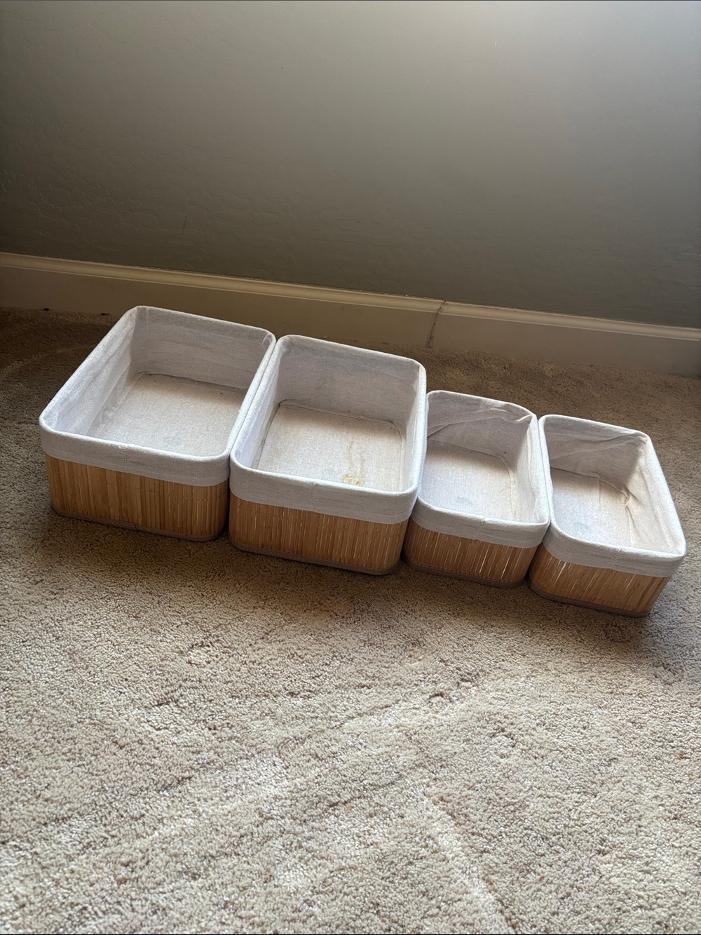 Set of 4 Fabric-Lined Woven Storage Baskets - Natural & Cream
